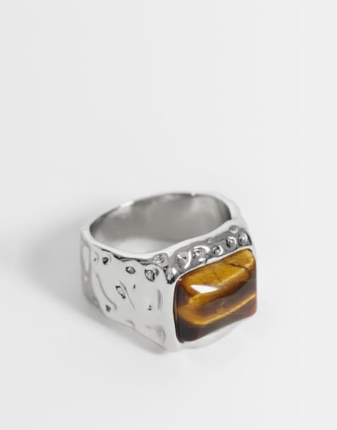 ASOS DESIGN ring met imitatie tijgeroogsteen in zilver - view 1