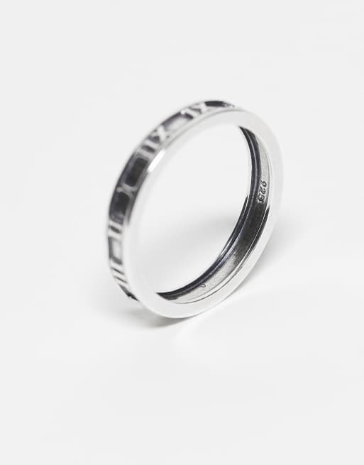 ASOS DESIGN - Ring met Romeinse cijfers van sterling zilver in zilver, 2 van 3