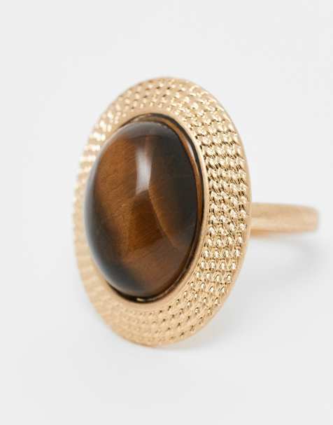 ASOS DESIGN - Ring met tijgeroog in goudkleur - view 1