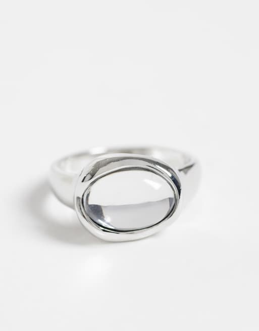 ASOS DESIGN ring met transparante steenzetting in zilverkleur, 2 van 3
