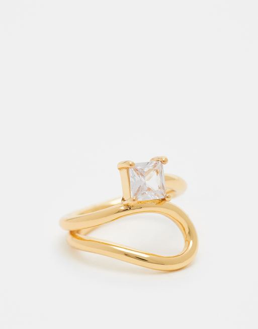 ASOS DESIGN - Ring met wikkelontwerp en zirkonia steentje verguld met 14k goud, verpakt in cadeautasje