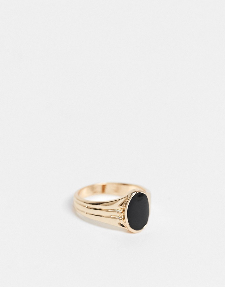 ASOS DESIGN - Ring met zwart emaille detail in goudkleur