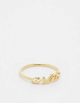 ASOS DESIGN - Ring mit 14-Karat-Vergoldung, „Aries"-Sternzeichenschriftzug und Geschenkbeutel-Goldfarben