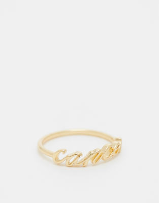 ASOS DESIGN - Ring mit 14-Karat-Vergoldung, „Cancer"-Sternzeichenschriftzug und Geschenkbeutel-Goldfarben