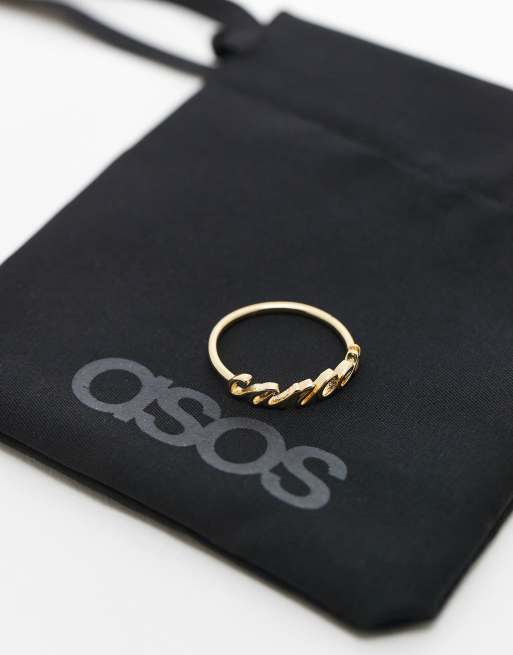 ASOS DESIGN – Ring mit 14-Karat-Vergoldung, „Cancer"-Sternzeichenschriftzug und Geschenkbeutel, 2 von 3