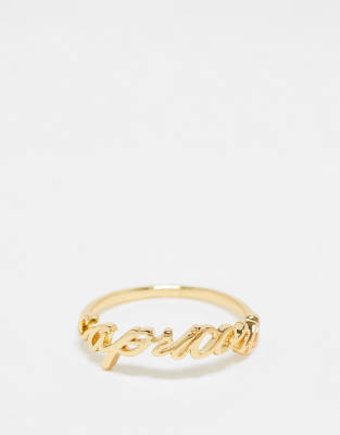 ASOS DESIGN - Ring mit 14-Karat-Vergoldung, „Capricorn"-Sternzeichenschriftzug und Geschenkbeutel-Goldfarben