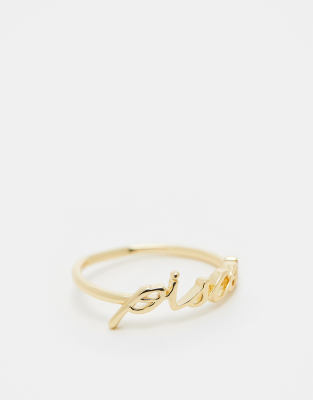 ASOS DESIGN - Ring mit 14-Karat-Vergoldung, „Pisces"-Sternzeichenschriftzug und Geschenkbeutel-Goldfarben