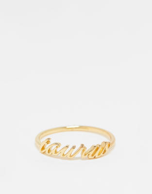 ASOS DESIGN - Ring mit 14-Karat-Vergoldung, „Taurus"-Sternzeichenschriftzug und Geschenkbeutel-Goldfarben