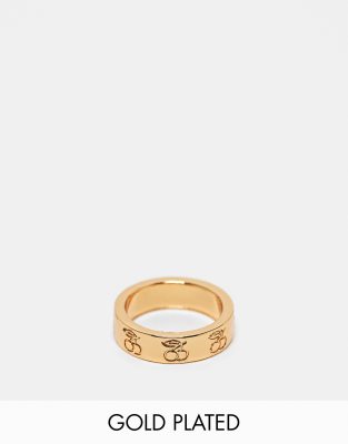 ASOS DESIGN - Ring mit 14-Karat-Vergoldung und eingravierten Kirschmotiven-Goldfarben