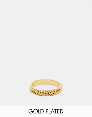 ASOS DESIGN - Ring mit 14-Karat-Vergoldung und feingliedrigem Kettendetail-Goldfarben