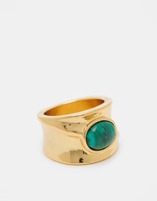 ASOS DESIGN - Ring mit 14-Karat-Vergoldung und Malachit-Detail-Goldfarben