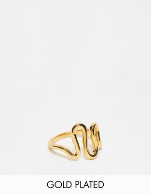 ASOS DESIGN - Ring mit 14-Karat-Vergoldung und verschnörkeltem Design-Goldfarben