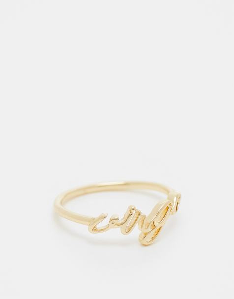 ASOS DESIGN – Ring mit 14-Karat-Vergoldung, „Virgo"-Sternzeichenschriftzug und Geschenkbeutel - view 1