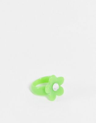 ASOS DESIGN – Ring mit Blumendetail aus grünem Kunststoff
