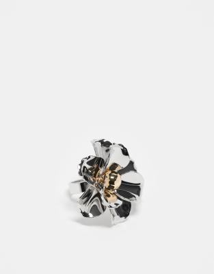 ASOS Design - Ring mit Blumendetail aus verschiedenen Metallen-Bunt