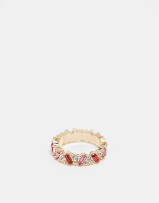 ASOS Design - Ring mit Kristallen und Steinen mit Baguette-Schliff in tonalem Rosa und Rot-Goldfarben