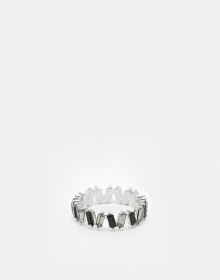 ASOS DESIGN - Ring mit schwarzen und silbernen Schmucksteinen im Baguette-Schliff