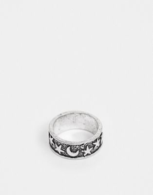 ASOS DESIGN – Ring mit Stern- und Monddetail in Silber poliert