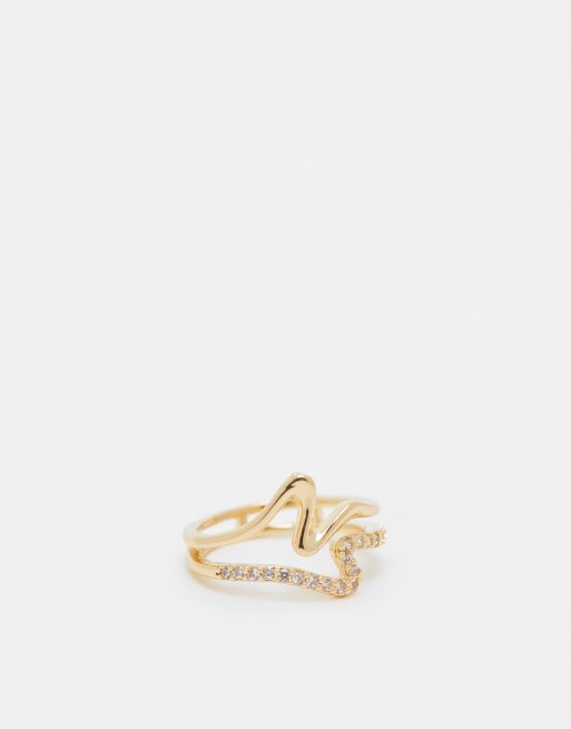 ASOS DESIGN – Ring mit Zirkonia-Schmucksteinen und Schnörkel-Design