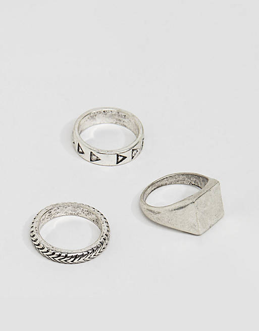 ASOS DESIGN ring pack in burnished silver tone