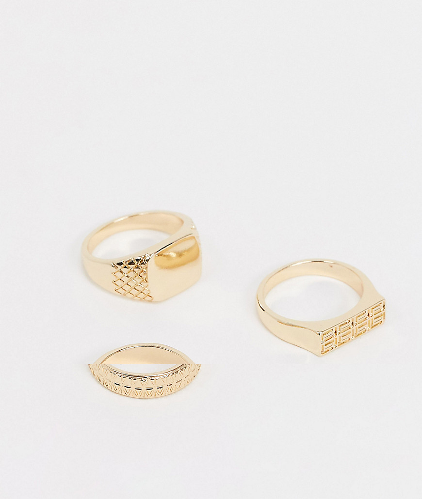 ASOS DESIGN ring pack in shiny gold tone