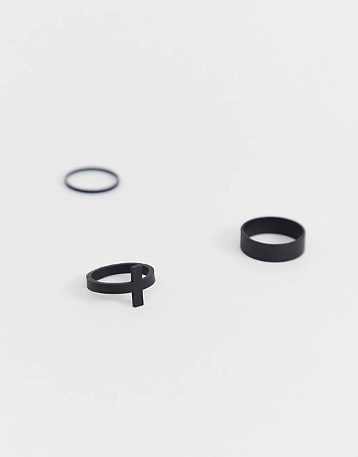 ASOS DESIGN ring pack with cross in matte black