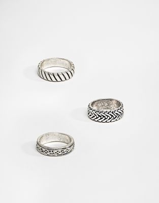 ASOS DESIGN - Ringe in polierter Silberoptik mit Prägung - Silber