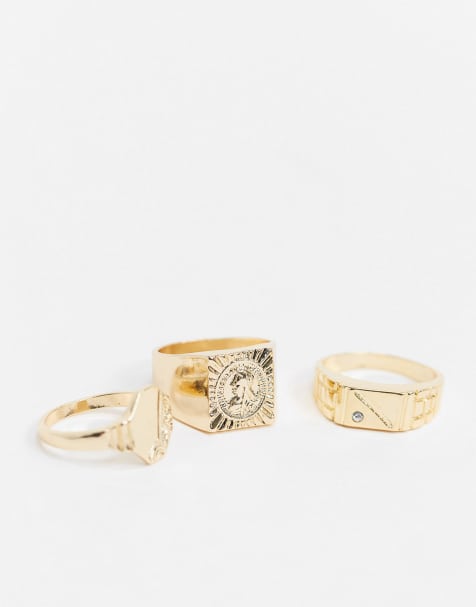 ASOS DESIGN ring pack with roman coin style in shiny gold tone - view 1