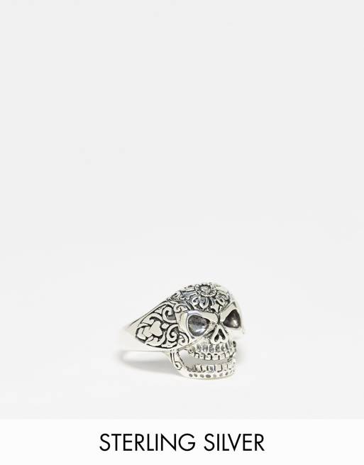 ASOS DESIGN - Ring van sterling zilver met schedel in zilver