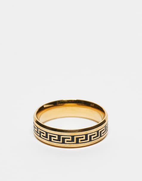 ASOS DESIGN - Ring van waterbestendig roestvrij staal met Griekse golf-ontwerp in goudkleur - view 1