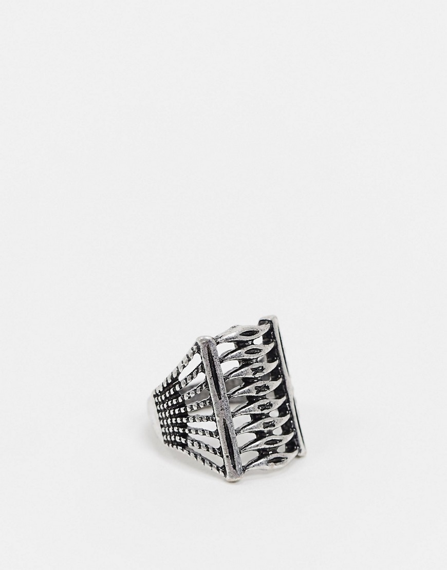 ASOS DESIGN ring with 1920's detail in silver tone