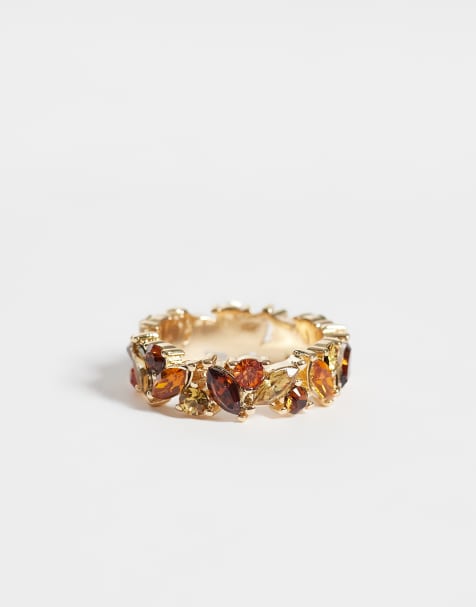 ASOS DESIGN ring with amber resin in gold tone with gift bag - MULTI - view 1
