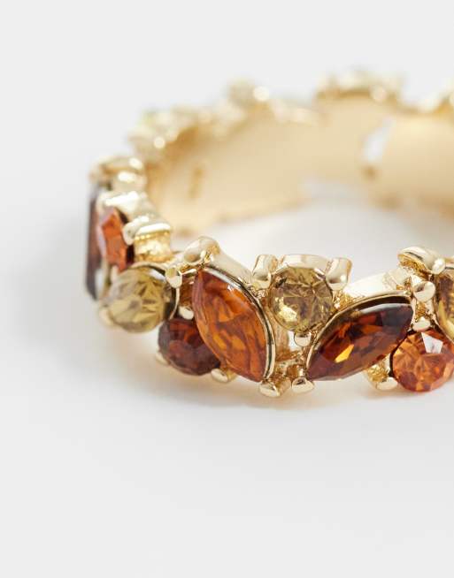 ASOS DESIGN ring with amber resin in gold tone with gift bag, 2 of 3