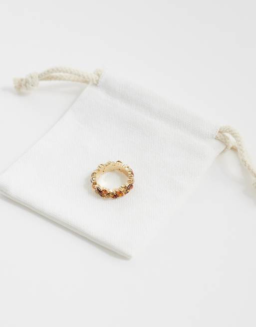 ASOS DESIGN ring with amber resin in gold tone with gift bag, 3 of 3