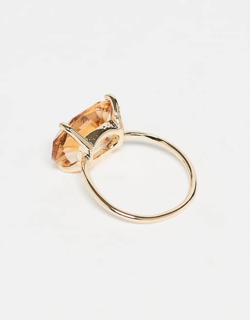 ASOS DESIGN ring with amber stone setting in gold tone, 2 of 3