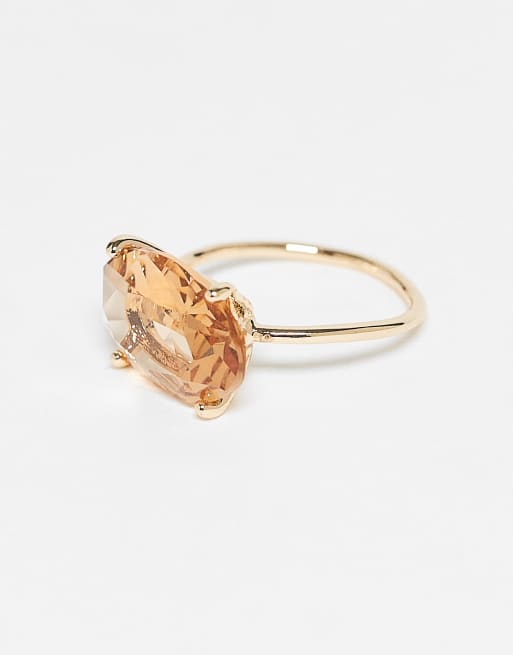 ASOS DESIGN ring with amber stone setting in gold tone, 3 of 3