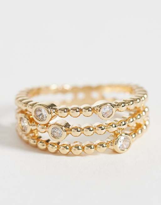 ASOS DESIGN ring with beaded design and crystals in gold tone, 3 of 3