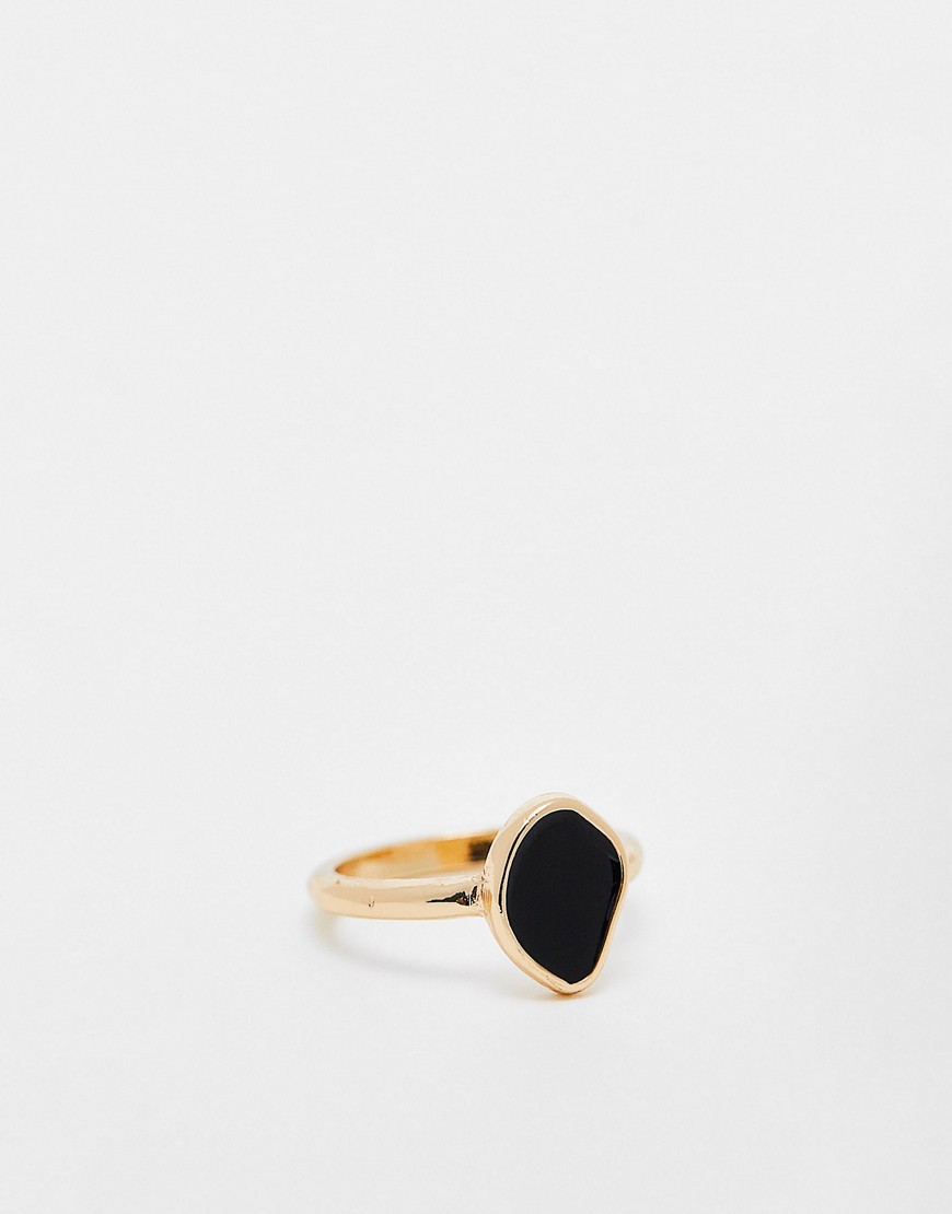 ASOS DESIGN ring with black enamel detail in gold tone
