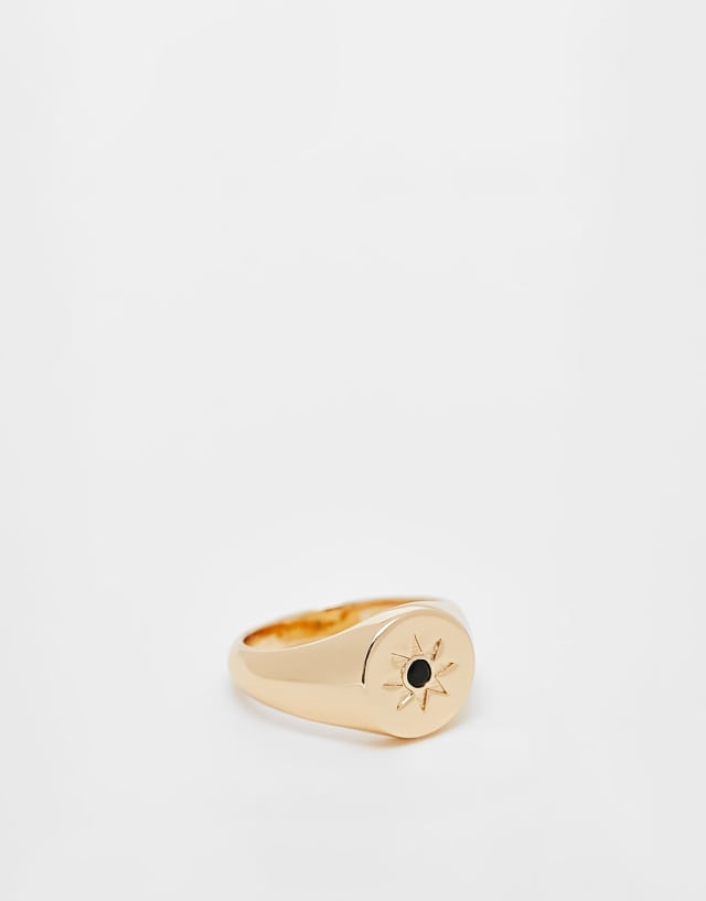 ASOS DESIGN ring with black stone in gold tone