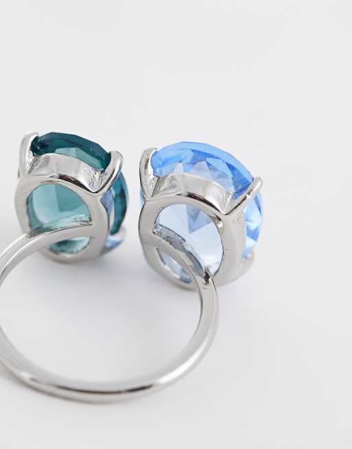 ASOS DESIGN ring with blue double stone-set ring in silver tone, 3 of 3