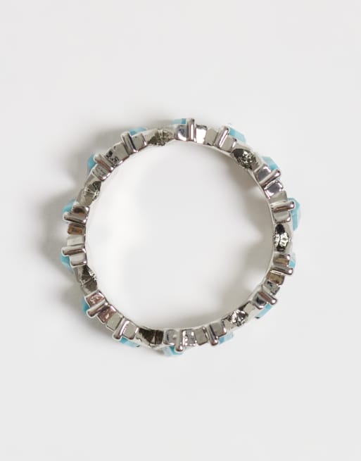 ASOS DESIGN ring with blue faux crystals in silver tone, 2 of 3