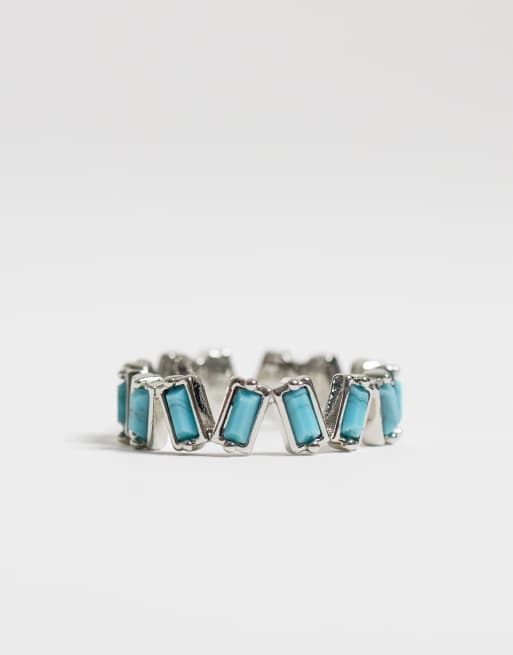 ASOS DESIGN ring with blue faux crystals in silver tone, 3 of 3