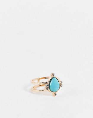 ASOS DESIGN ring with blue stone detail in gold tone