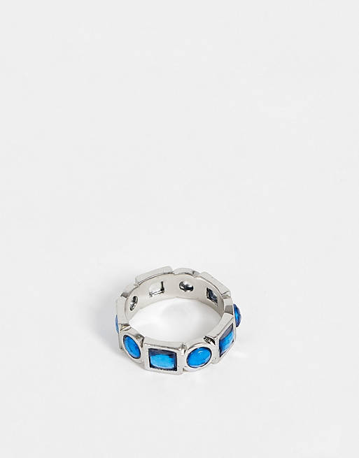 ASOS DESIGN ring with blue stones in silver tone