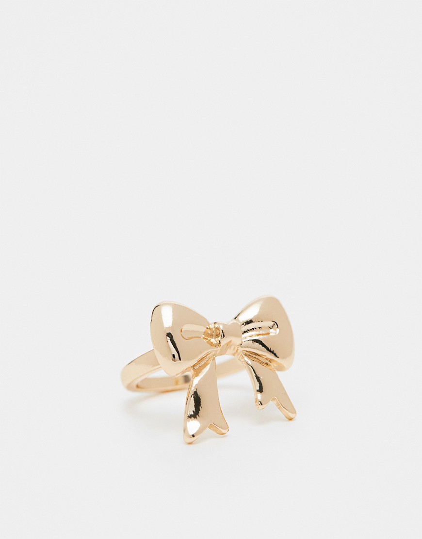 ASOS DESIGN ring with bow detail in gold tone