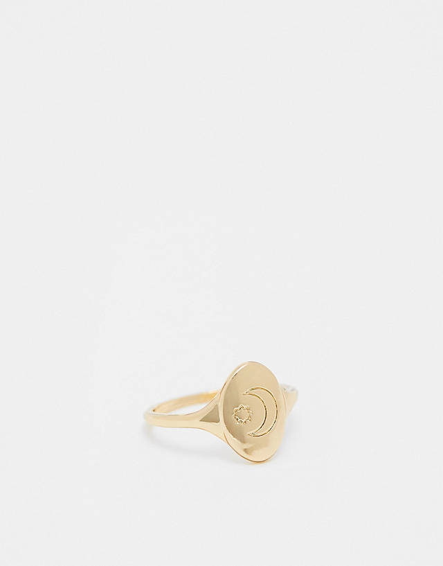 ASOS DESIGN - ring with celestial design with star and moon in gold tone