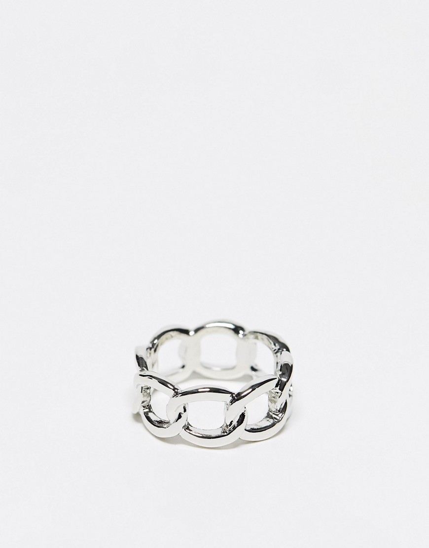 ASOS DESIGN ring with chain design in silver tone