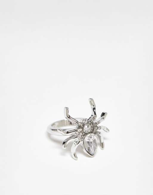 ASOS DESIGN ring with chunky spider design in silver tone