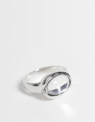 ASOS DESIGN ring with clear stone-setting in silver tone