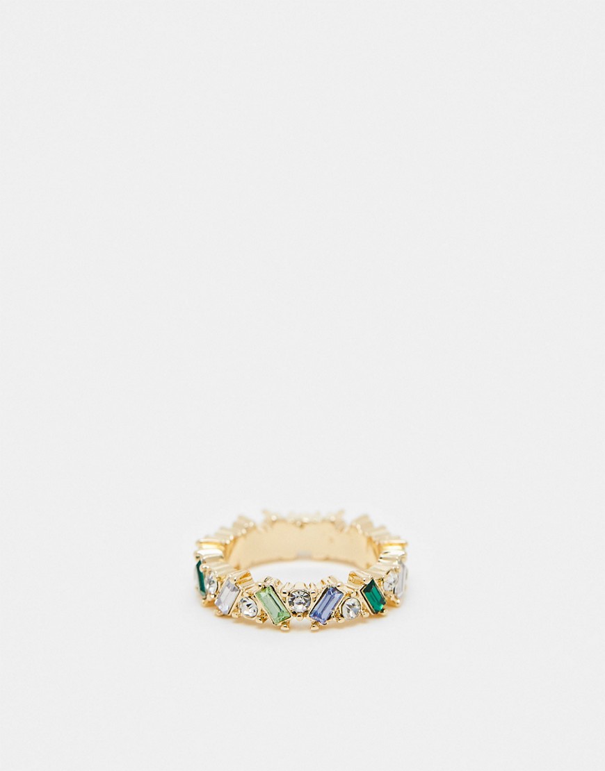 ring with crystal baguette design in tonal blue and green design-Gold